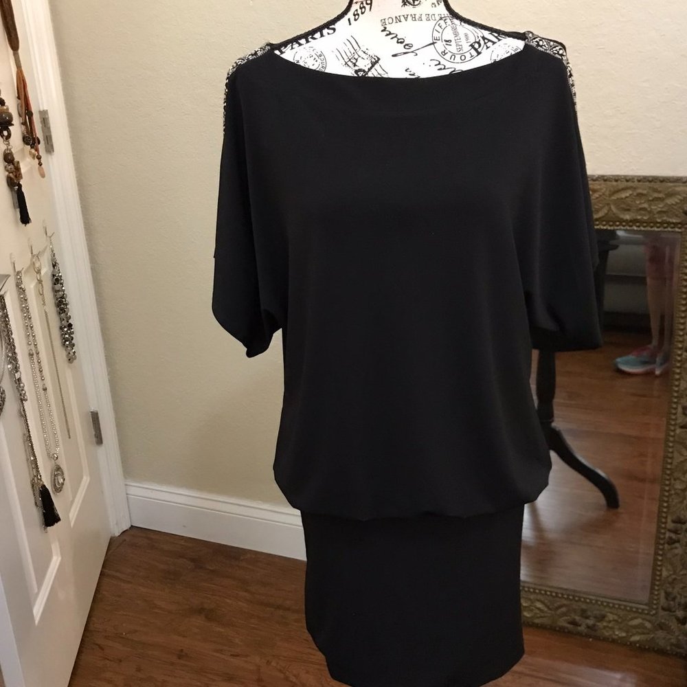 WH/BM Black dress with Beading on Shoulder NWT